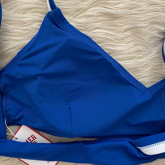 Andie x Mindy Blue White Mazarine V-Neck Sporty Rockley Bikini Top Swimsuit - Picture 9 of 12